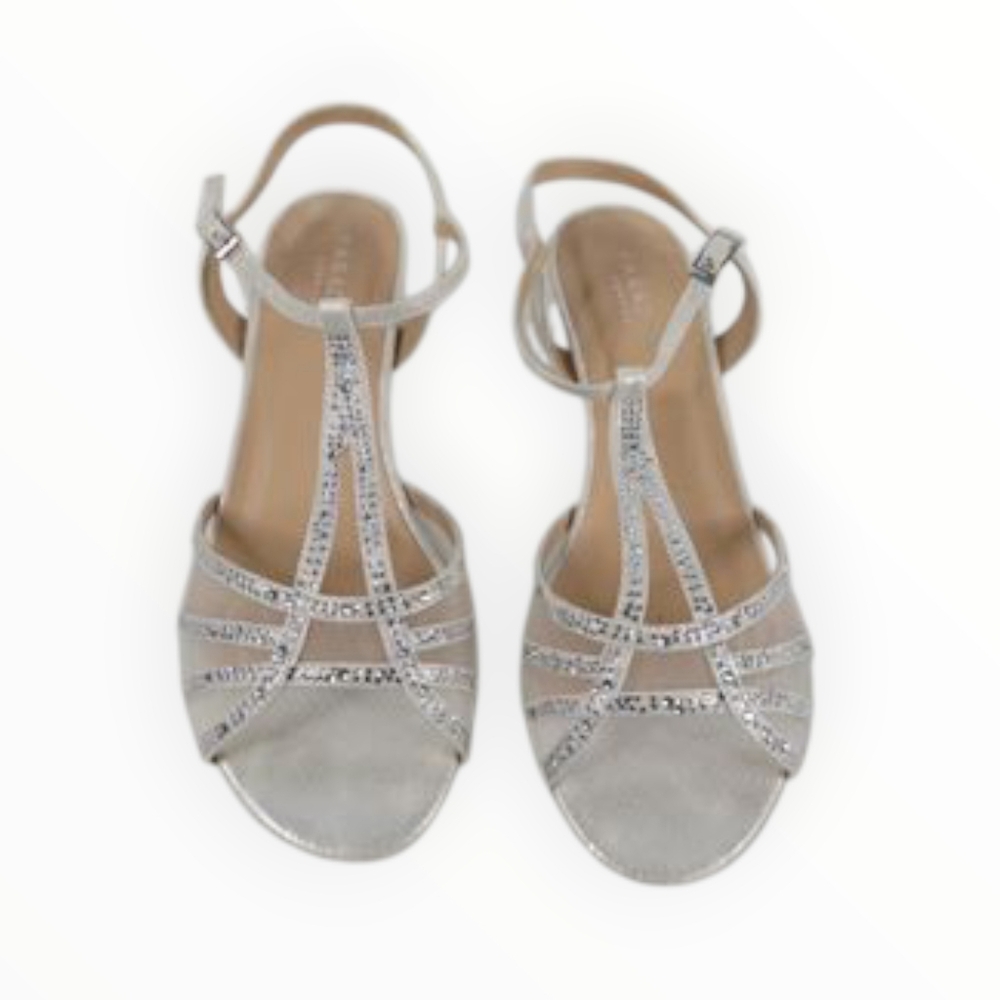 Paradox London Jilly Wedge Silver Glitter Shimmer Sandals Women's Size 9